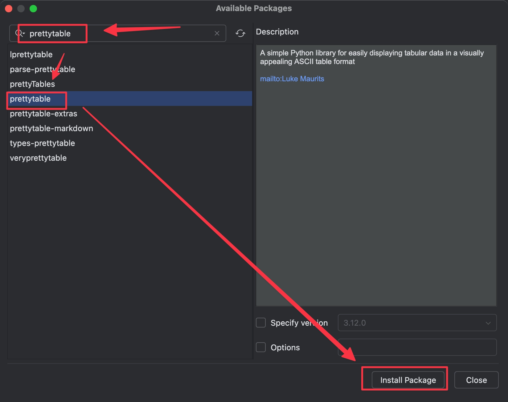 安装prettytable包
